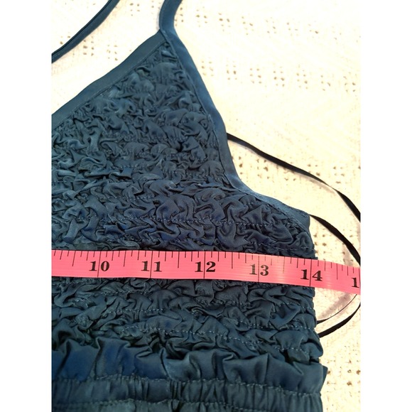 New Gigio sz medium satin camisole top lace bodice Deep V Party Blouse Aqua/blue - Picture 2 of 7